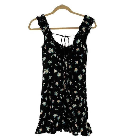 Free People Black Lemon Print Linen Like A Lady Mini Dress - Picture 4 of 12